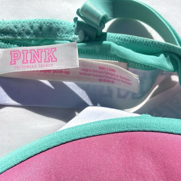 Victoria’s Secret PINK Wear Everywhere Super Push Up Bra 38D Mint Green Pink - Picture 4 of 5